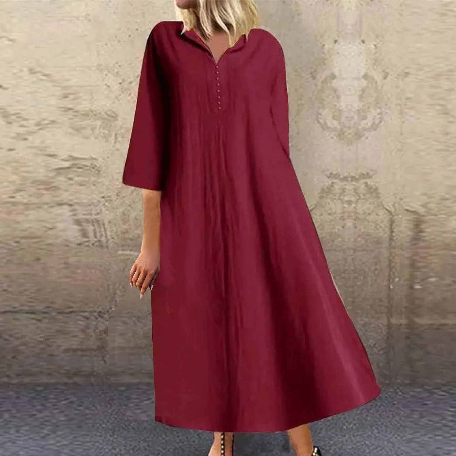 T Shirt Dresses for Women 2025 Summer V Neck Cotton Linen Dress Beach Half Sleeve Sundress Boho Maxi Dress