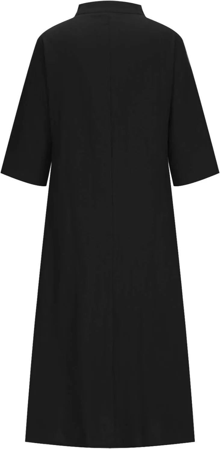 T Shirt Dresses for Women 2025 Summer V Neck Cotton Linen Dress Beach Half Sleeve Sundress Boho Maxi Dress