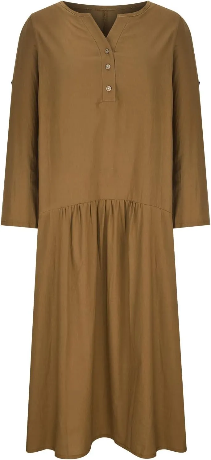 T Shirt Dresses for Women 2025 Summer V Neck Cotton Linen Dress Beach Half Sleeve Sundress Boho Maxi Dress