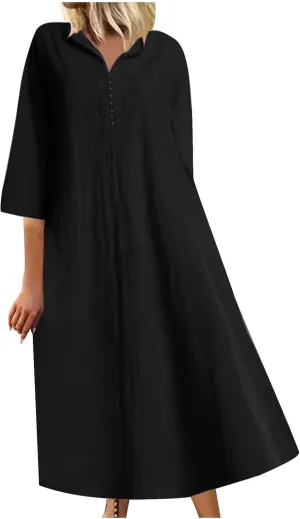 T Shirt Dresses for Women 2025 Summer V Neck Cotton Linen Dress Beach Half Sleeve Sundress Boho Maxi Dress