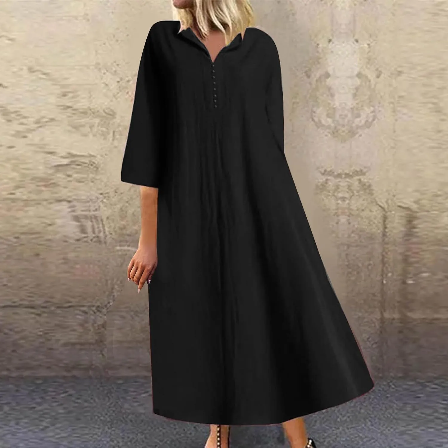 T Shirt Dresses for Women 2025 Summer V Neck Cotton Linen Dress Beach Half Sleeve Sundress Boho Maxi Dress