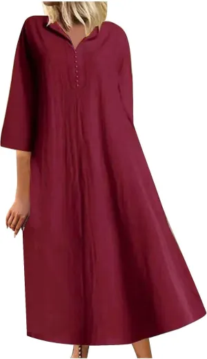 T Shirt Dresses for Women 2025 Summer V Neck Cotton Linen Dress Beach Half Sleeve Sundress Boho Maxi Dress