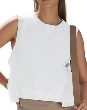 TARSE Women Crop Tank Tops Workout Crew Neck Sleeveless Loose Basic Shirts Boxy Athletic Gym Casual Tee Summer Trendy Clothes