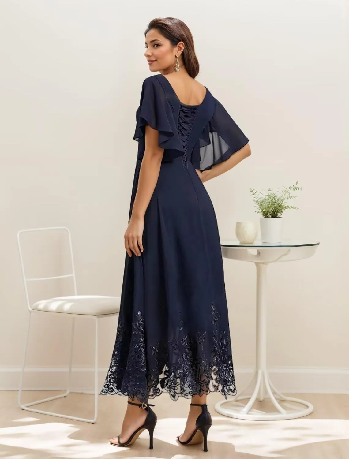 Tea Length Mother of The Bride Dresses for Wedding Chiffon Lace Formal Dresses for Women 2025 Elegant