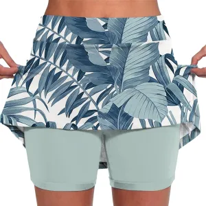 Tennis Skorts for Women Summer Elastic High Waisted Floral Printed Gym Shorts Comfort Baggy Mini Skirts with Pockets