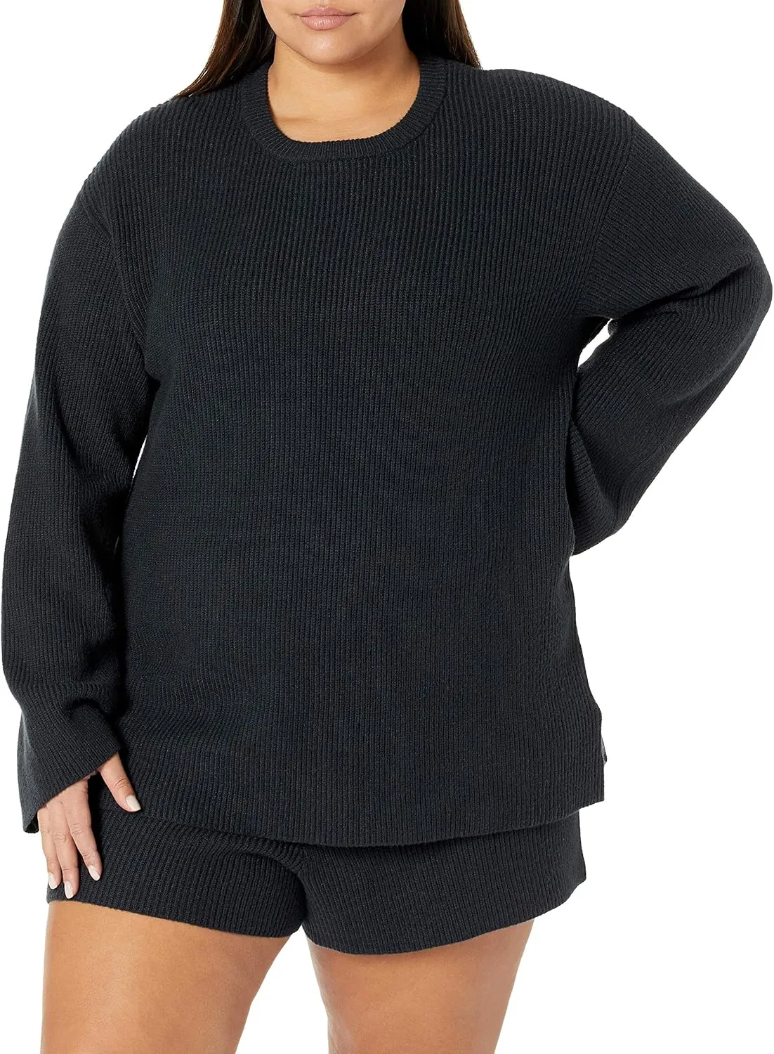 The Drop Women's Alice Crew-Neck Back-Slit Ribbed Pullover Sweater