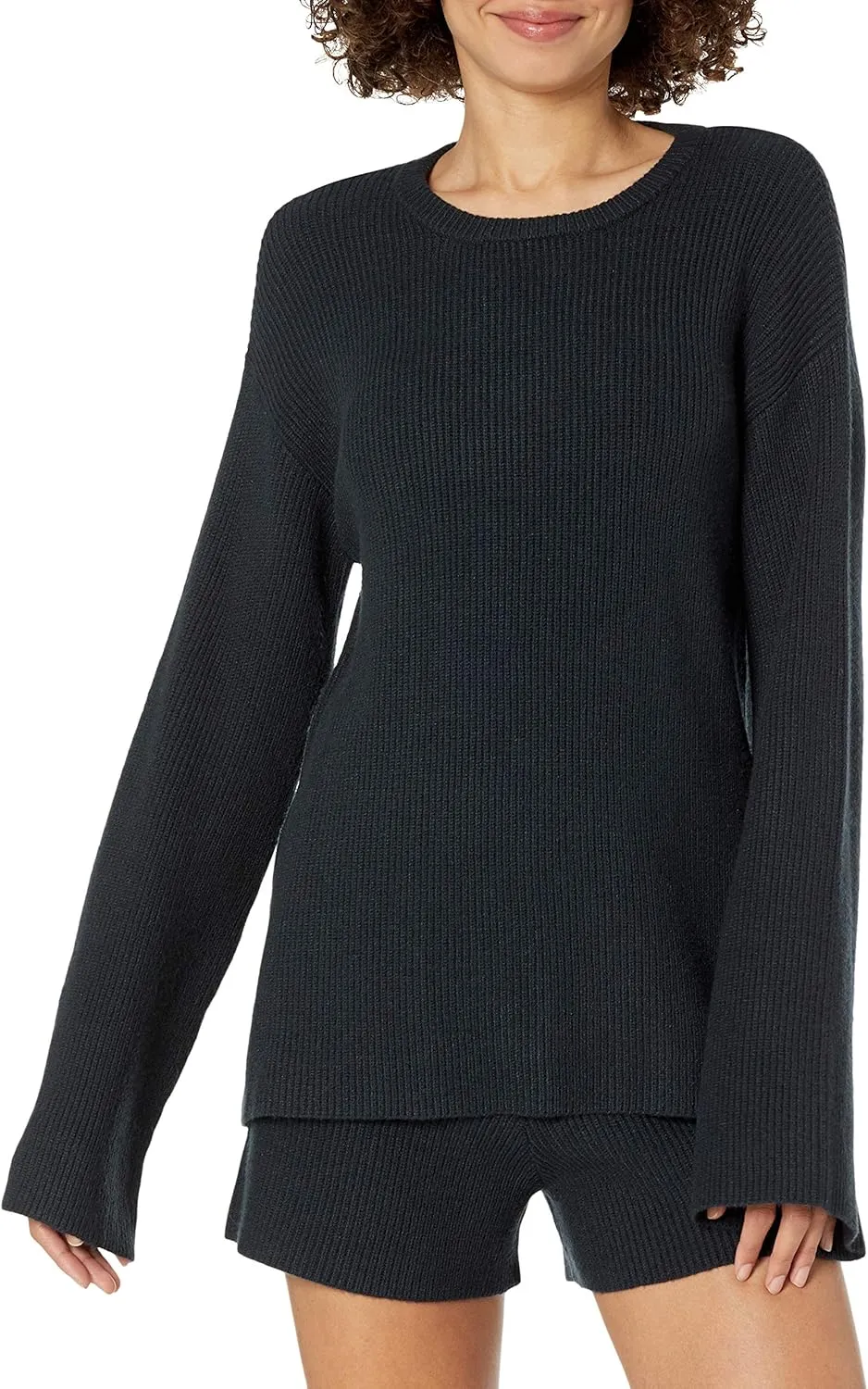 The Drop Women's Alice Crew-Neck Back-Slit Ribbed Pullover Sweater