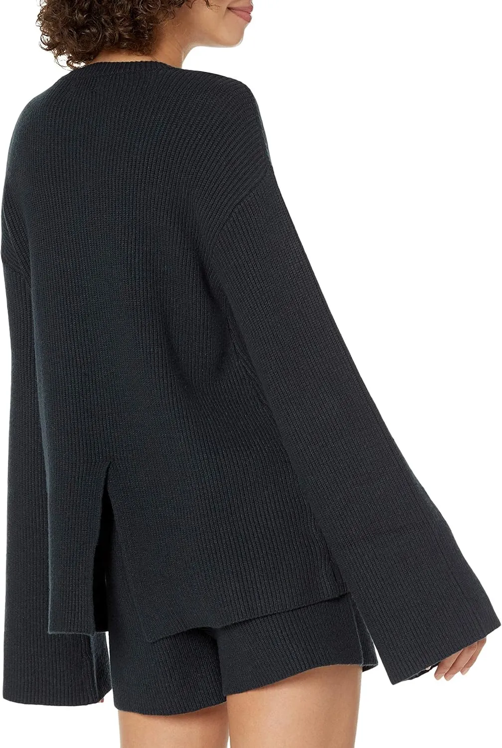 The Drop Women's Alice Crew-Neck Back-Slit Ribbed Pullover Sweater