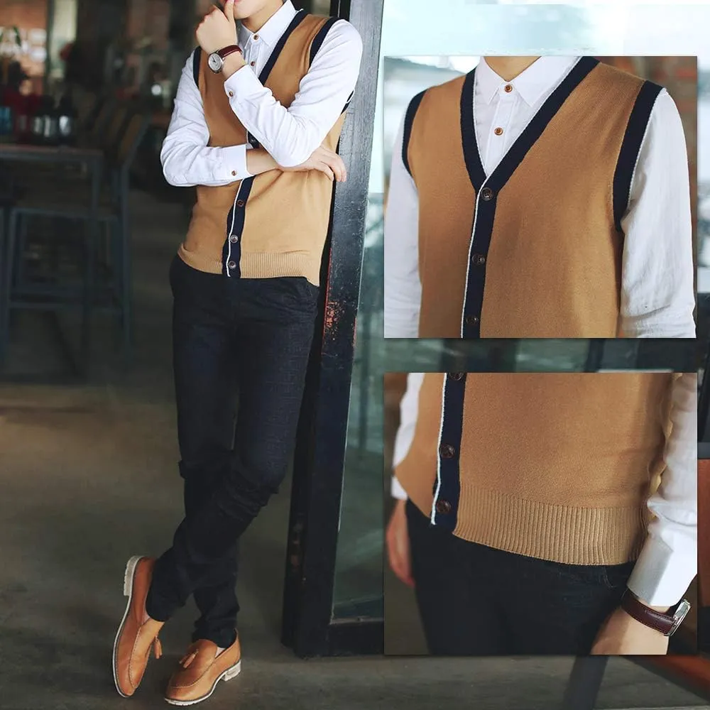 TopTie Men's Sweater Cardigan Vest Slim Fit Stylish Button Down Knitted