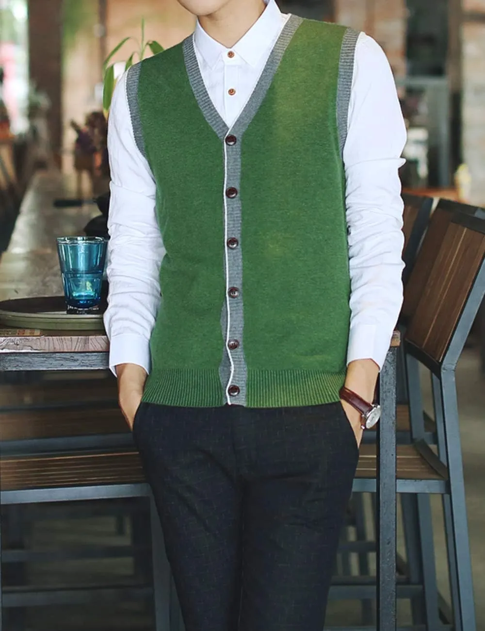 TopTie Men's Sweater Cardigan Vest Slim Fit Stylish Button Down Knitted