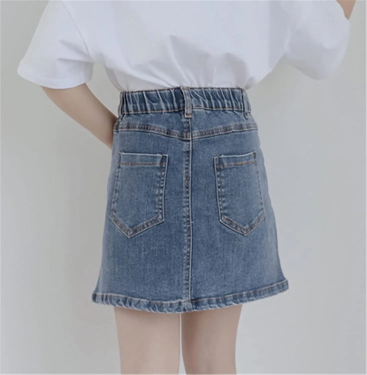Umeyda Girls Skirts Casual Stretch Waist Denim Skirts A-line Ruffle Short Mini Jean for Kid