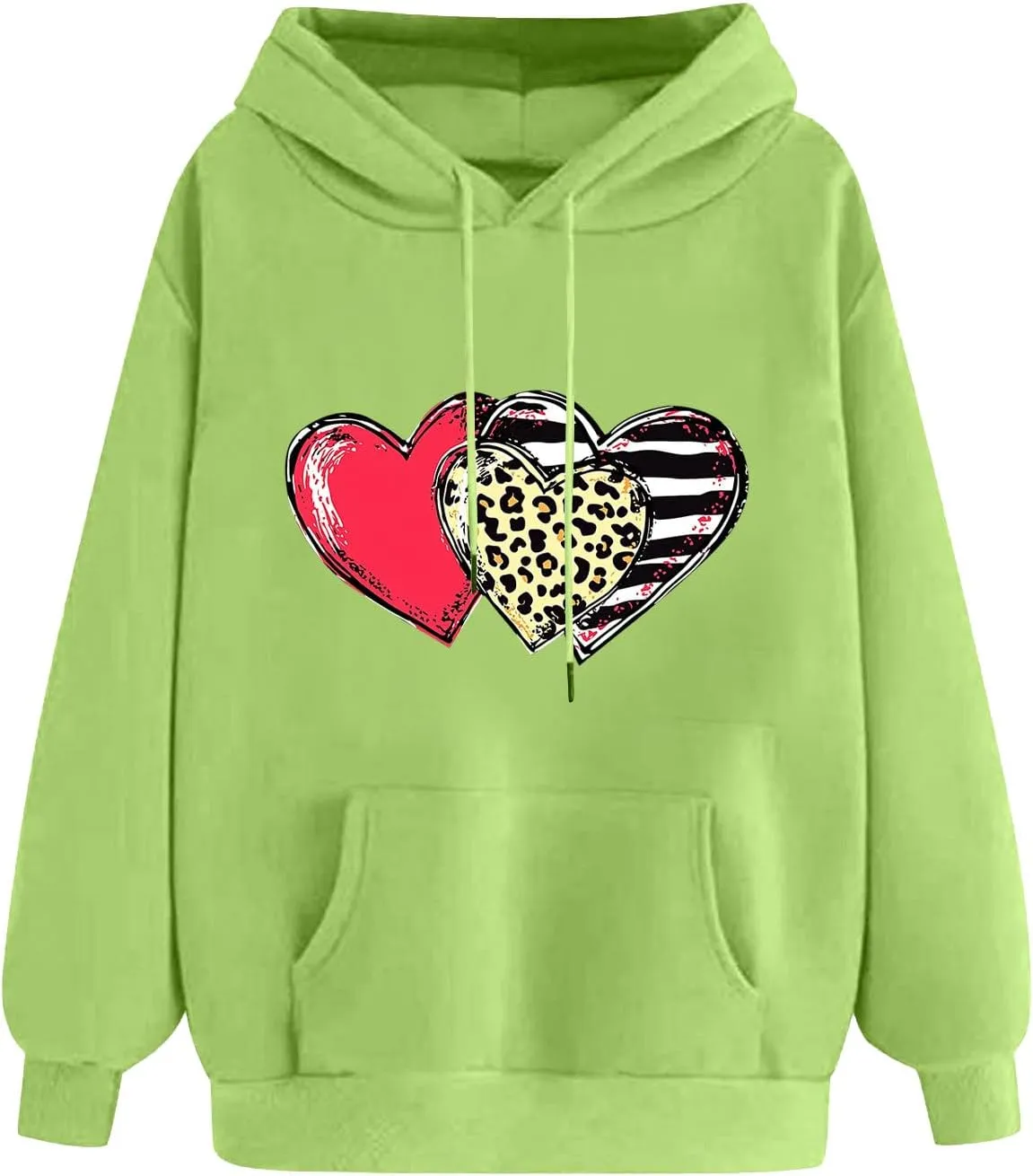 Valentines Day Hoodies for Women Love Heart Graphic Sweatshirt Drawstring Oversized Hoodie Cute Pullover with Pockets