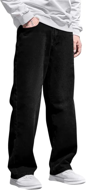 Verdusa Men's High Waist Loose Jeans Baggy Straight Leg Denim Pants Trousers