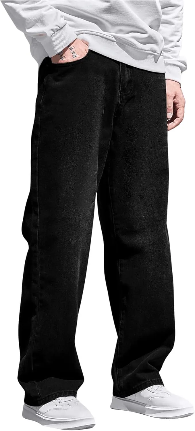Verdusa Men's High Waist Loose Jeans Baggy Straight Leg Denim Pants Trousers