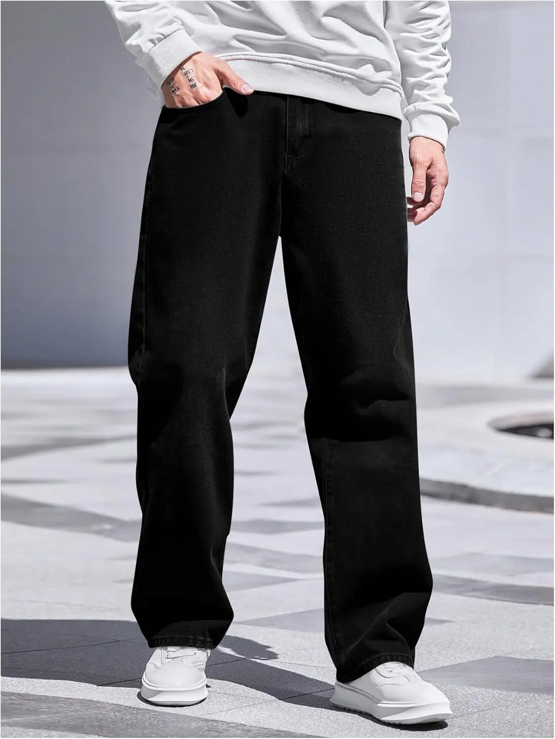 Verdusa Men's High Waist Loose Jeans Baggy Straight Leg Denim Pants Trousers