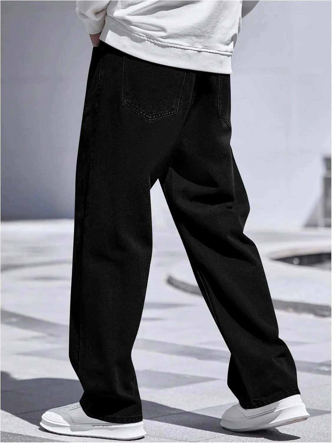 Verdusa Men's High Waist Loose Jeans Baggy Straight Leg Denim Pants Trousers