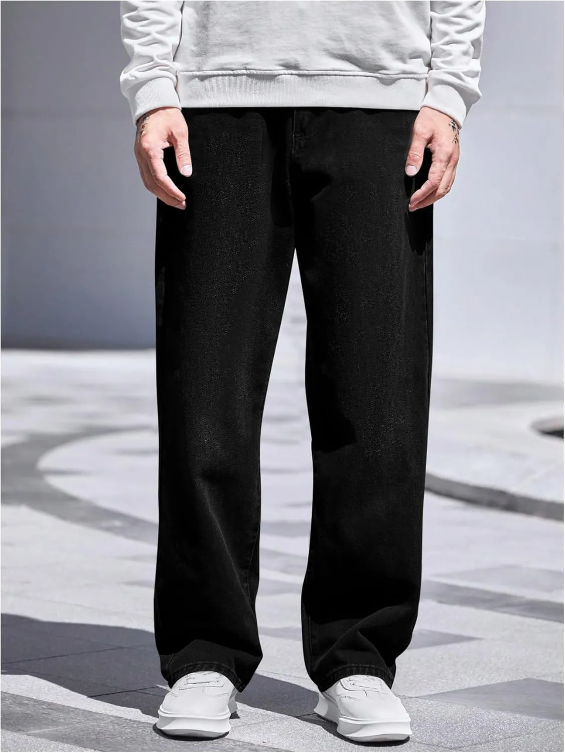 Verdusa Men's High Waist Loose Jeans Baggy Straight Leg Denim Pants Trousers