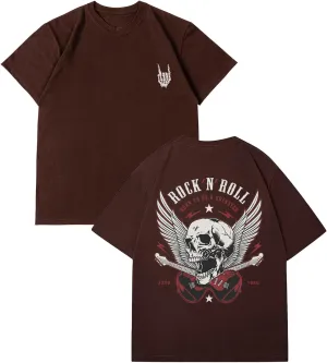 Verdusa Men's Vintage Retro Skull Graphic Oversized T Shirt Round Neck Short Sleeve Rock Tee Tops