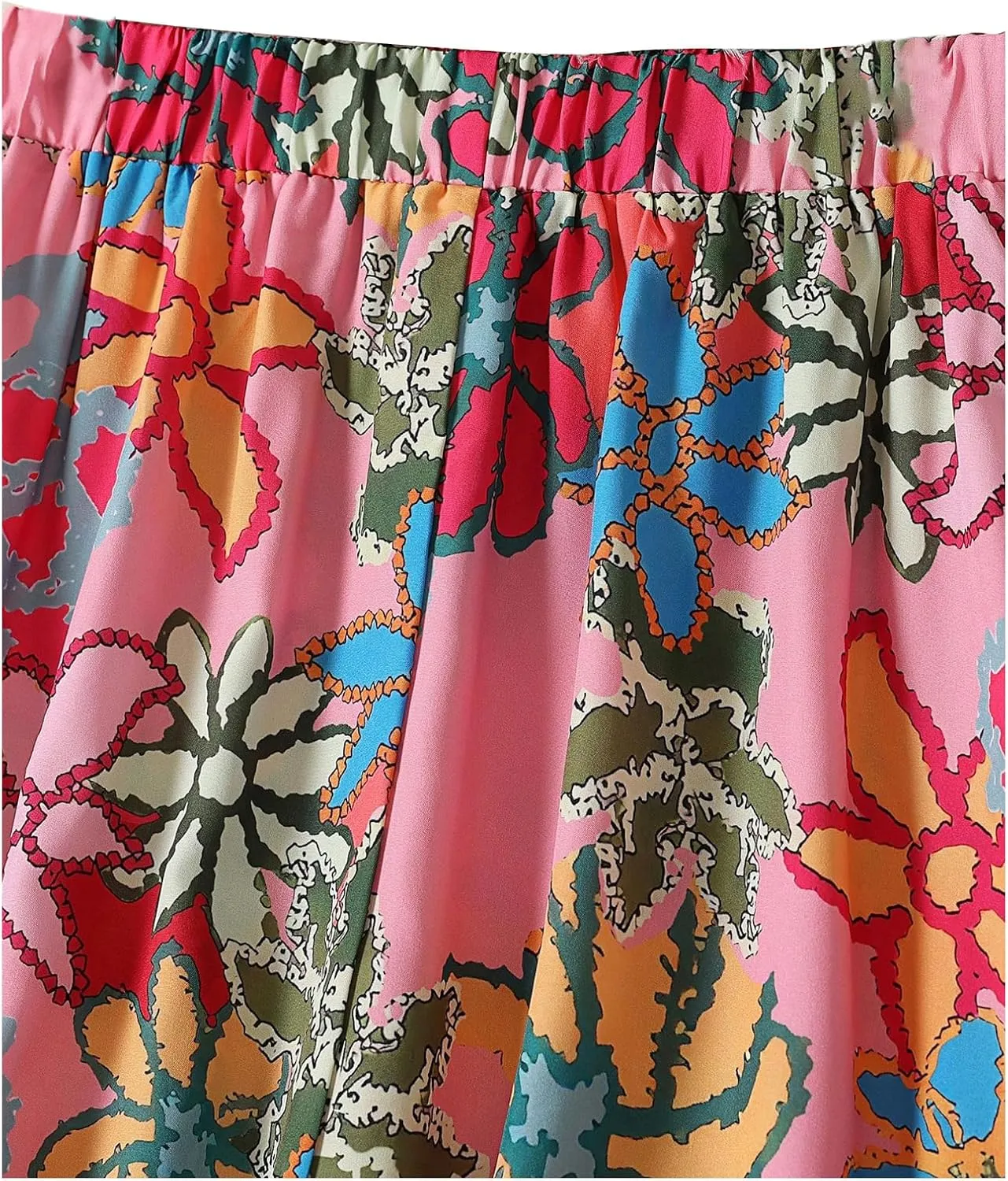 Verdusa Women's Floral Flowy Boho Skirt Hawaiian Elastic High Waist Flared Western Long Skirts