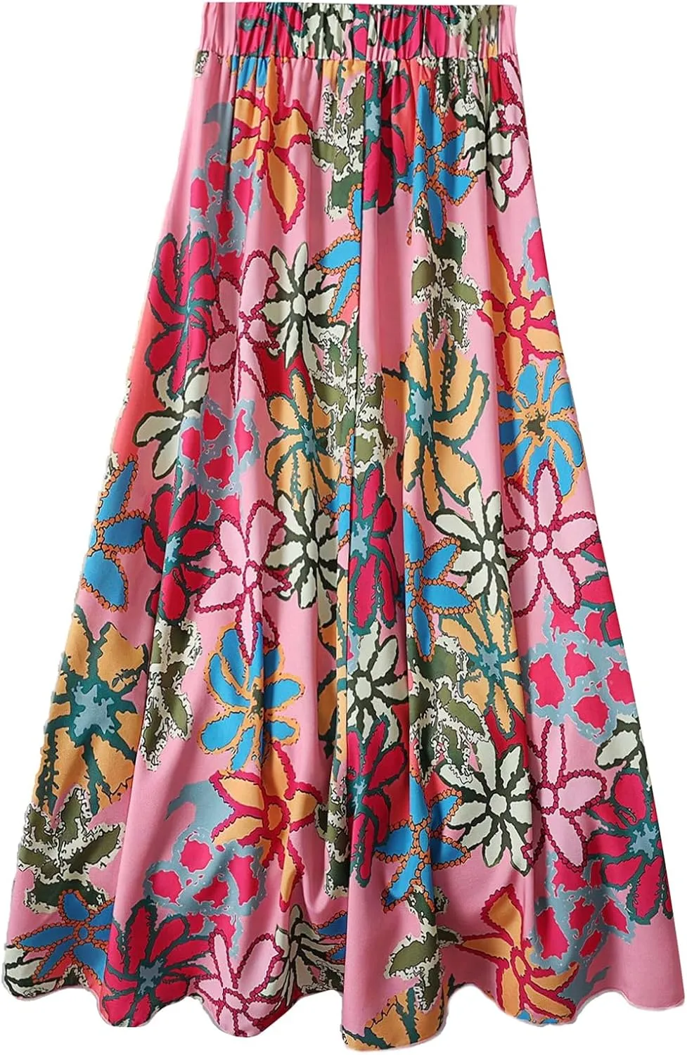 Verdusa Women's Floral Flowy Boho Skirt Hawaiian Elastic High Waist Flared Western Long Skirts