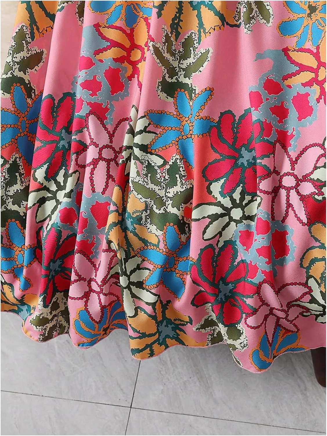 Verdusa Women's Floral Flowy Boho Skirt Hawaiian Elastic High Waist Flared Western Long Skirts