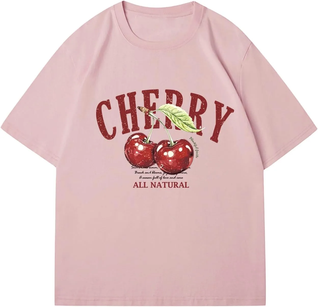 Verdusa Women's Fruit Letter Print Oversized T Shirt Retro Vintage Round Neck Drop Shoulder Tee Tops