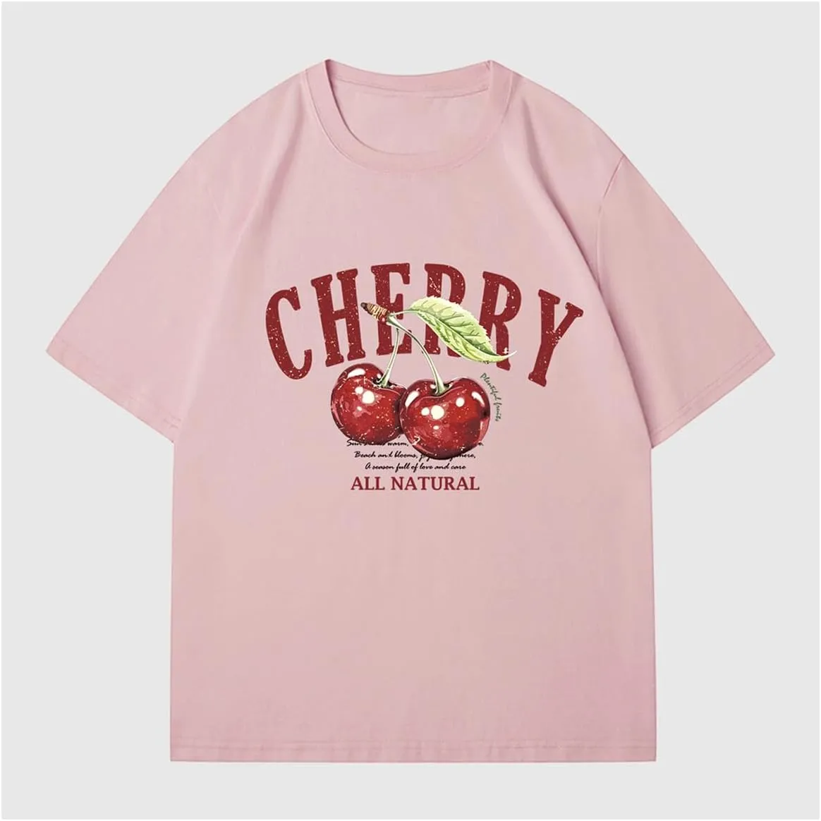 Verdusa Women's Fruit Letter Print Oversized T Shirt Retro Vintage Round Neck Drop Shoulder Tee Tops