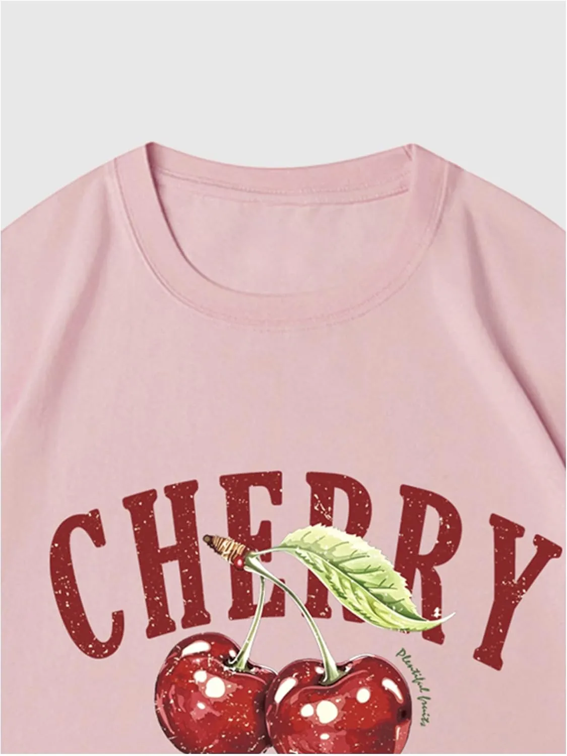 Verdusa Women's Fruit Letter Print Oversized T Shirt Retro Vintage Round Neck Drop Shoulder Tee Tops