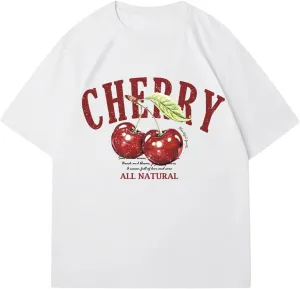 Verdusa Women's Fruit Letter Print Oversized T Shirt Retro Vintage Round Neck Drop Shoulder Tee Tops