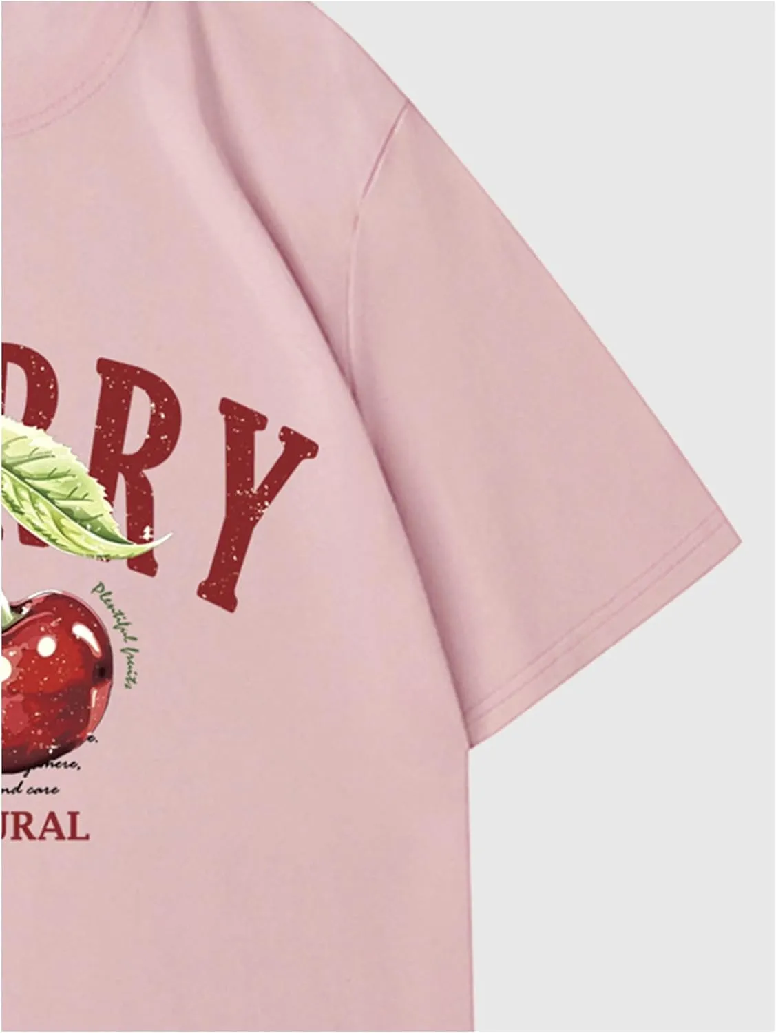 Verdusa Women's Fruit Letter Print Oversized T Shirt Retro Vintage Round Neck Drop Shoulder Tee Tops