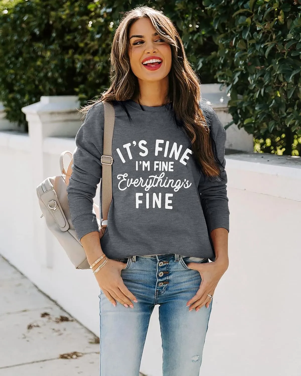 VILOVE Funny Sweatshirts for Women Its Fine Im Fine Everything is Fine Shirts Inspirational T-Shirt Cute Sayings Tee Tops