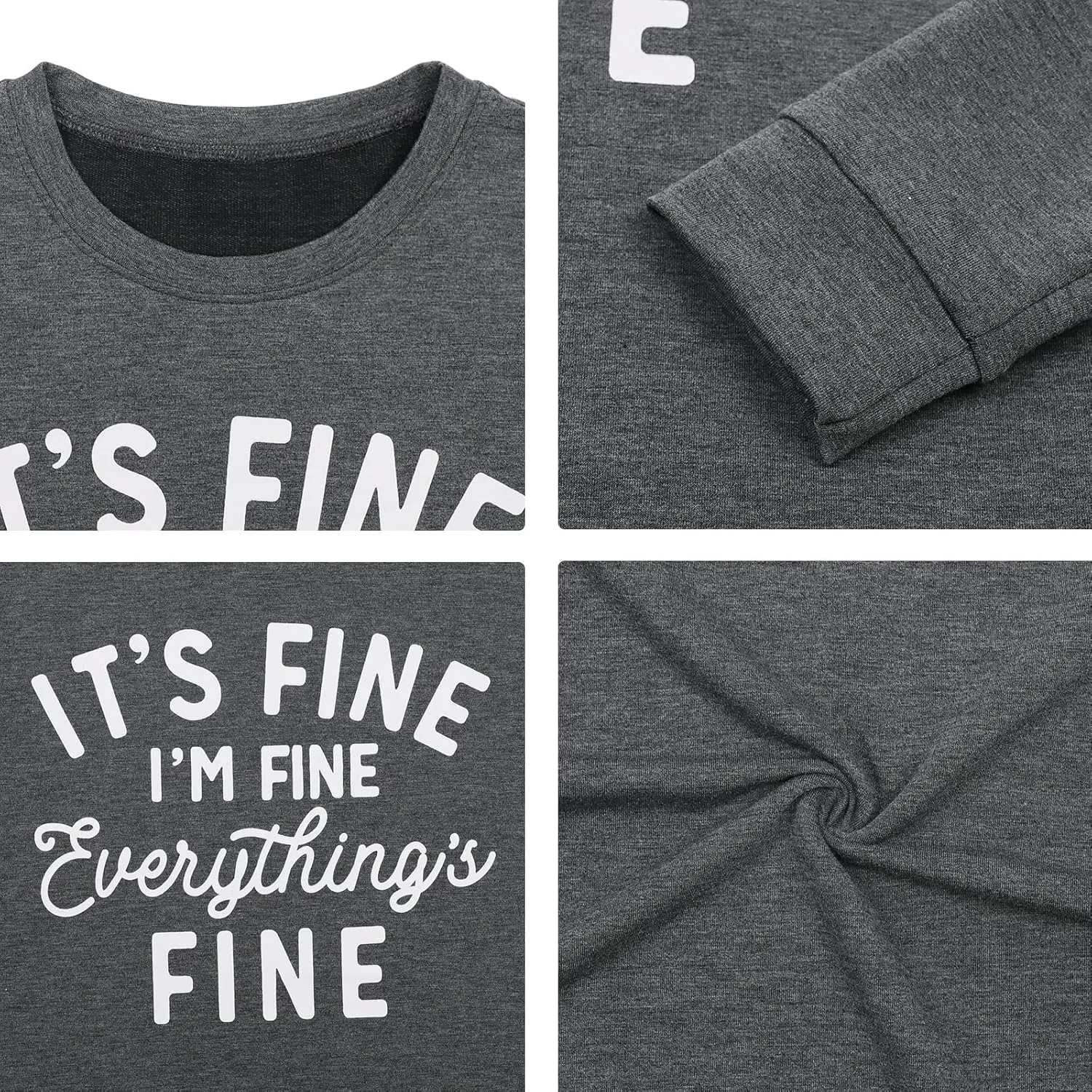 VILOVE Funny Sweatshirts for Women Its Fine Im Fine Everything is Fine Shirts Inspirational T-Shirt Cute Sayings Tee Tops