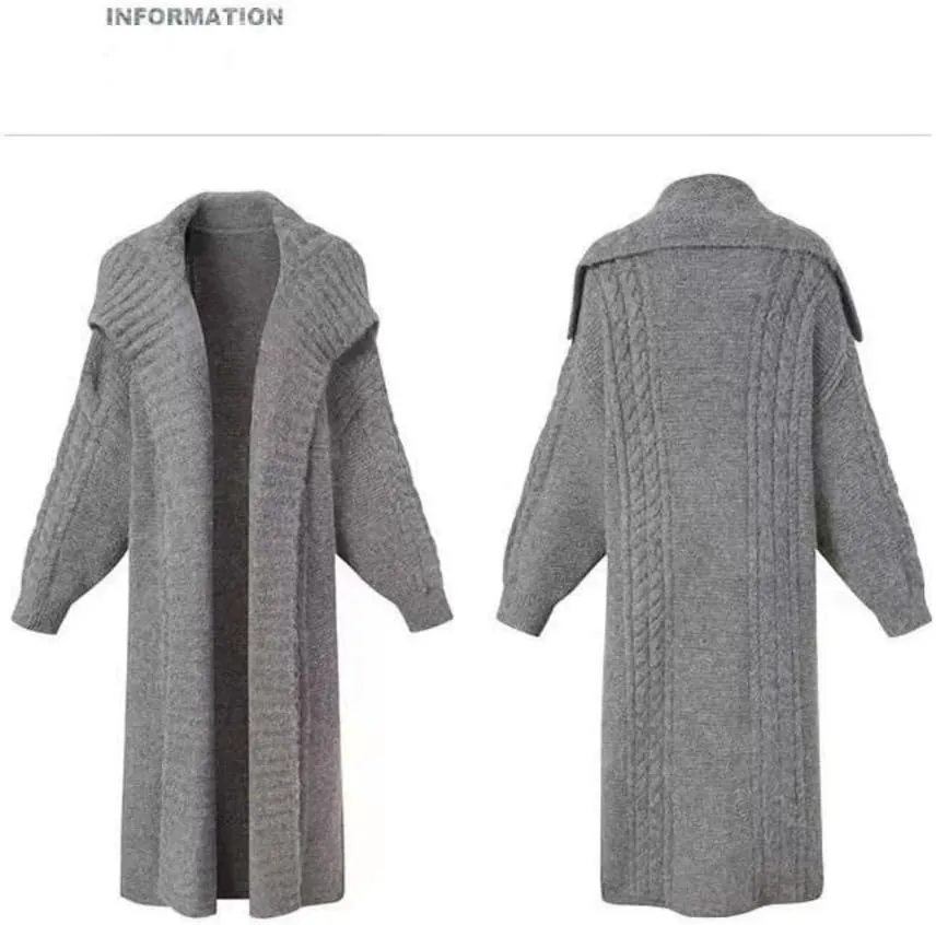 Vintage Lapel Long Sweater Coat 2023 New Loose Large Size Knit Cardigan Large Lapel Long Lazy Style Knit Sweater Coat