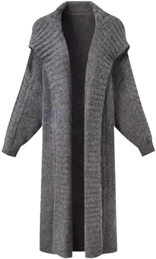 Vintage Lapel Long Sweater Coat 2023 New Loose Large Size Knit Cardigan Large Lapel Long Lazy Style Knit Sweater Coat
