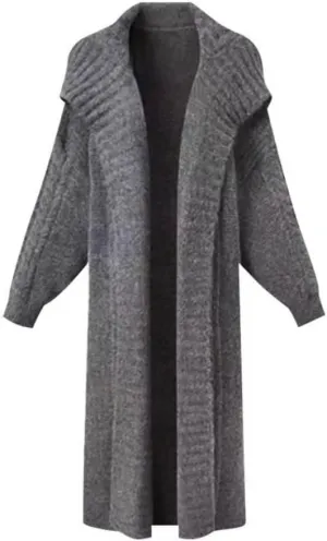Vintage Lapel Long Sweater Coat 2023 New Loose Large Size Knit Cardigan Large Lapel Long Lazy Style Knit Sweater Coat