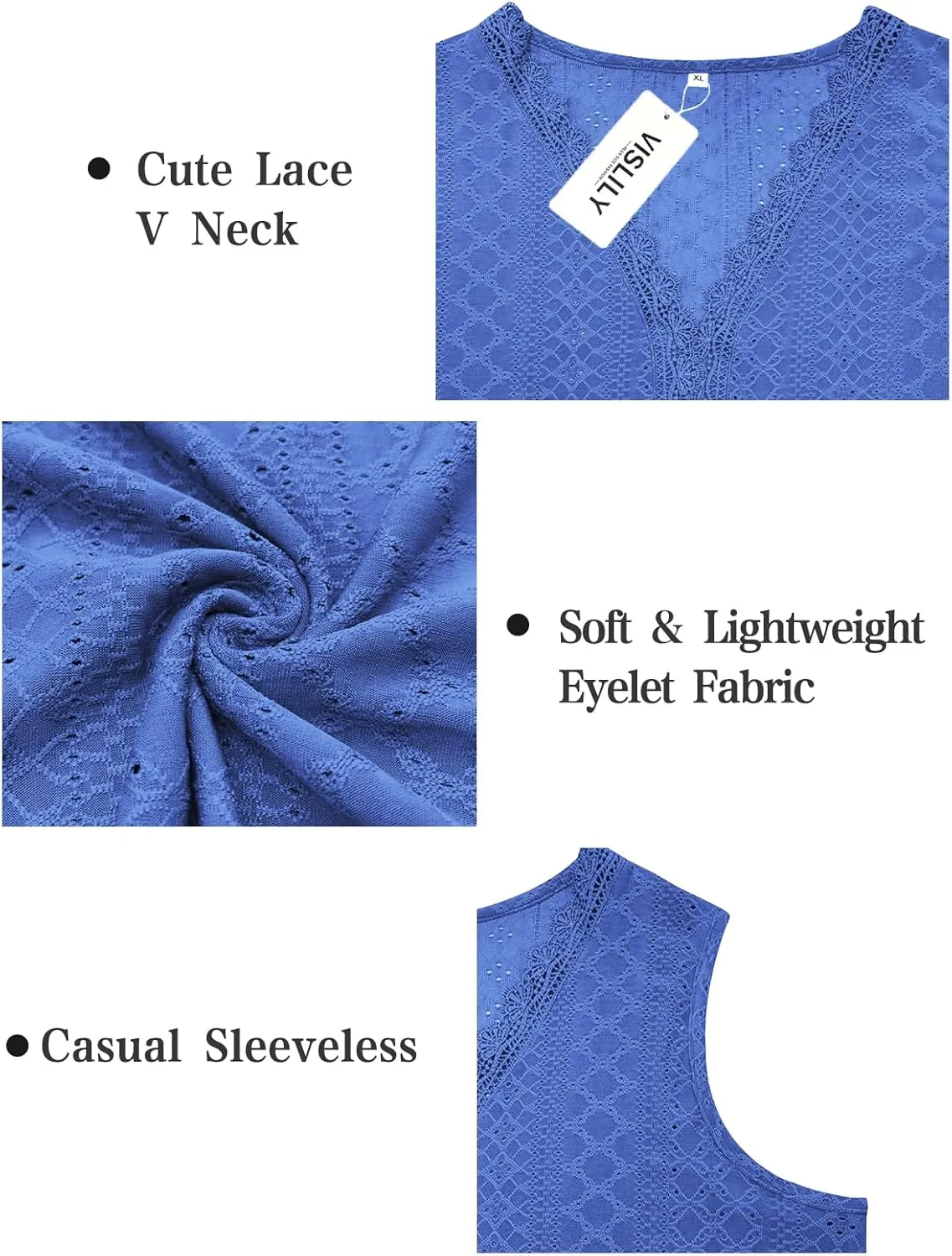VISLILY Womens-Plus-Size-Summer-Tank-Tops 2025 Cute Lace V Neck T Shirts Casual Sleeveless Blouses Trendy Eyelet Tunics Tee