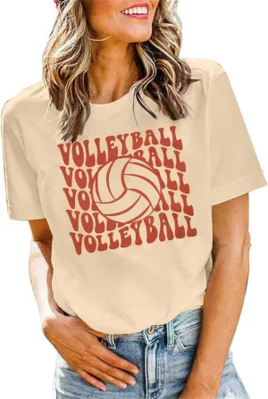 Volleyball Shirts for Women Volleyball Mom Tshirt Short Sleeve Sports Ball Casual Top Game Day Graphic Tee