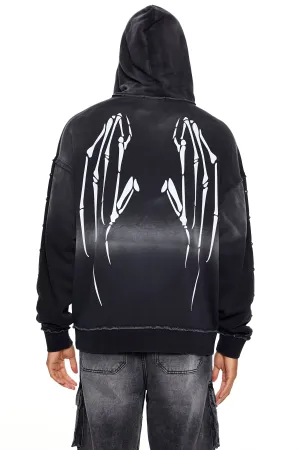 Washed Distressed Quarter Zip-Up Hoodie
