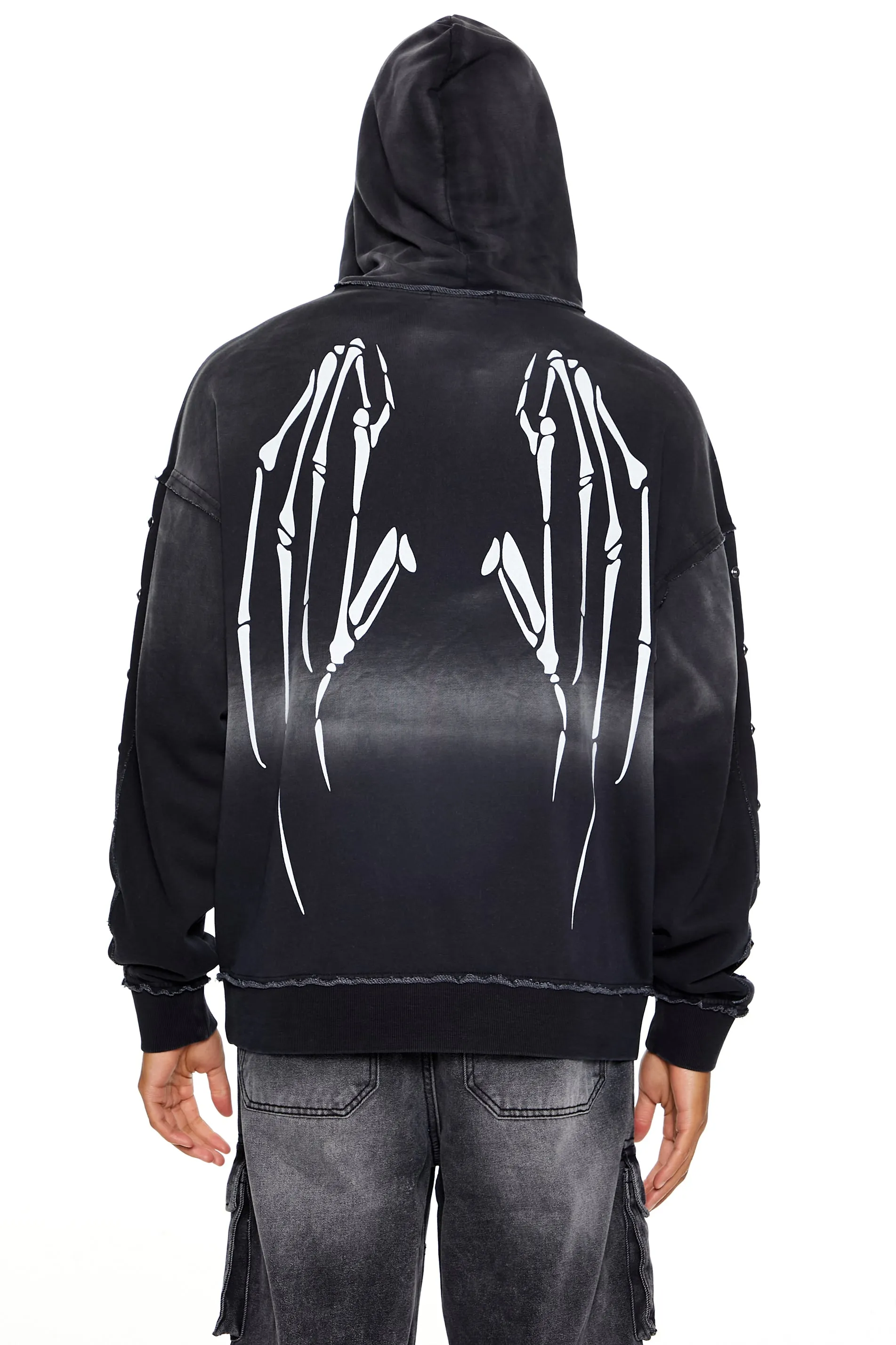 Washed Distressed Quarter Zip-Up Hoodie