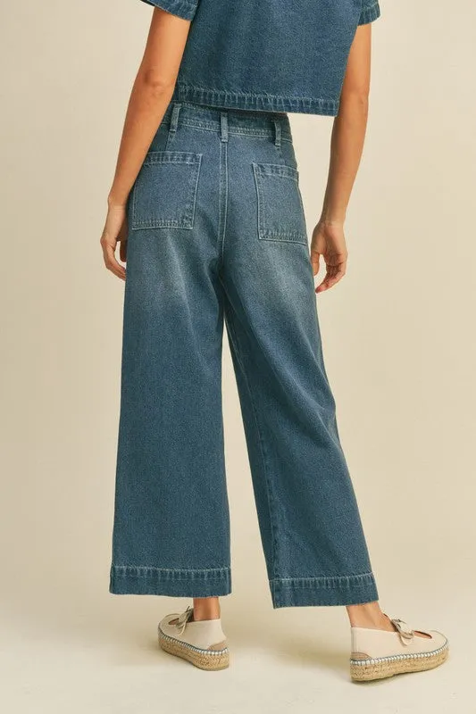 Washed Wide Leg Denim Jeans