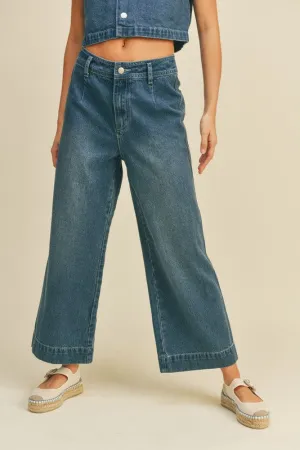 Washed Wide Leg Denim Jeans