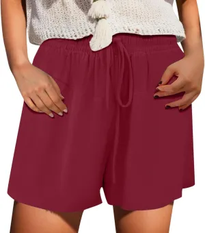 Women 2024 Casual Shorts Loose Drawstring Comfy Elastic High Waist Shorts Summer Pull On Short Pants with Pockets