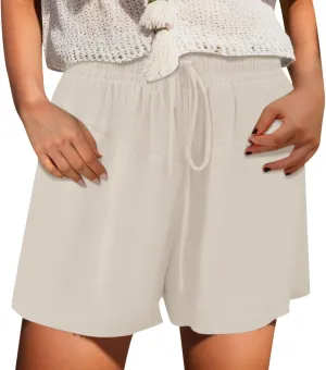 Women 2024 Casual Shorts Loose Drawstring Comfy Elastic High Waist Shorts Summer Pull On Short Pants with Pockets