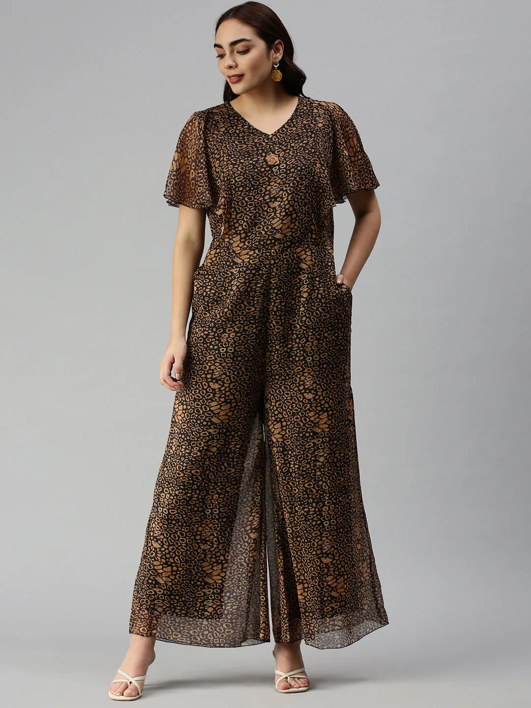 Women Black Printed Basic Jumpsuit