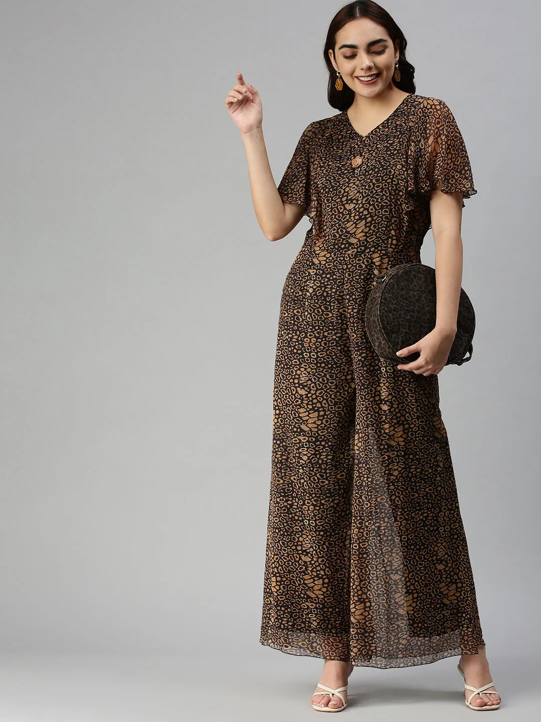 Women Black Printed Basic Jumpsuit