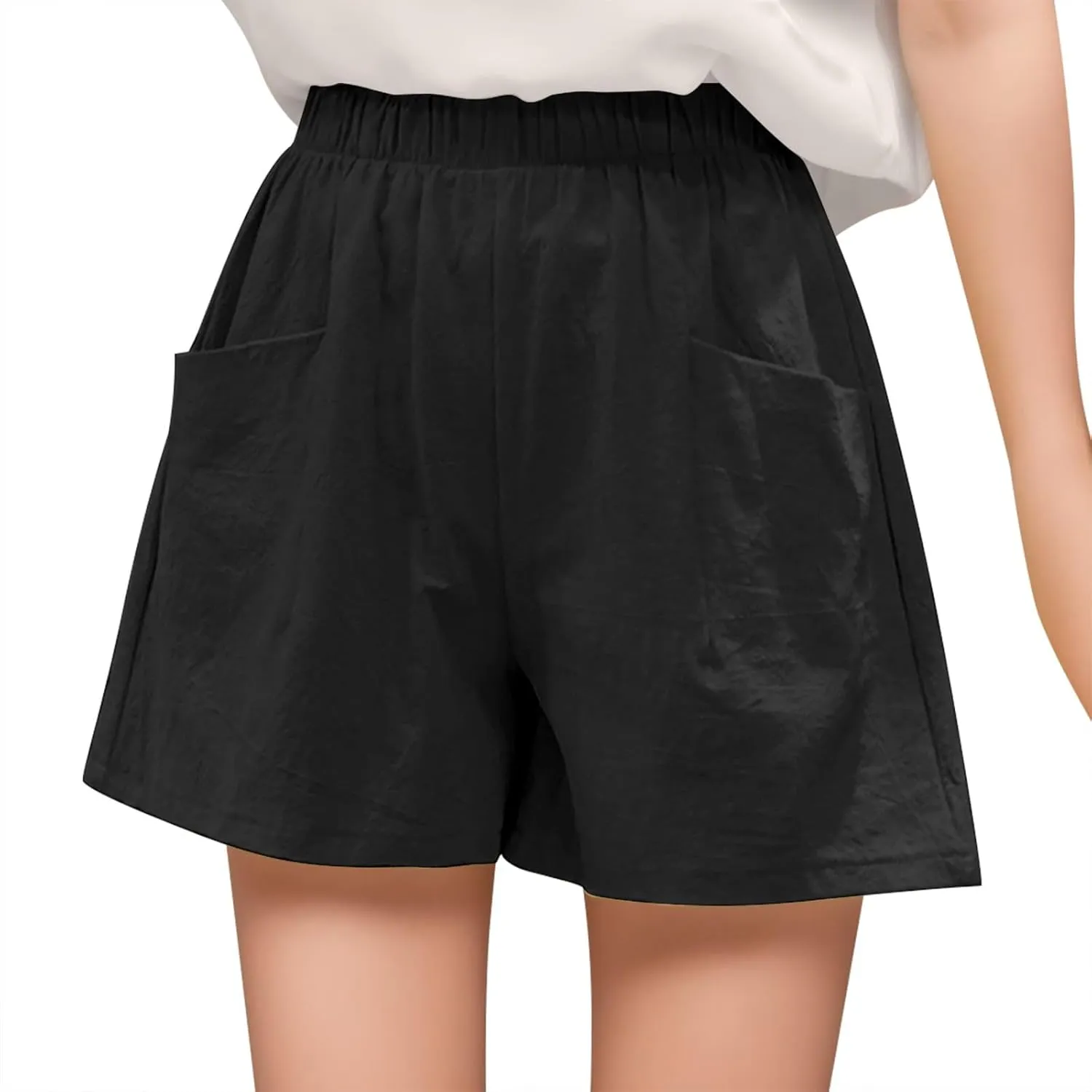 Women Casual Shorts Cotton Linen Wide Leg Short Pants Loose Fitting Quick Dry Athletic 2024 Summer Shorts with Pockets