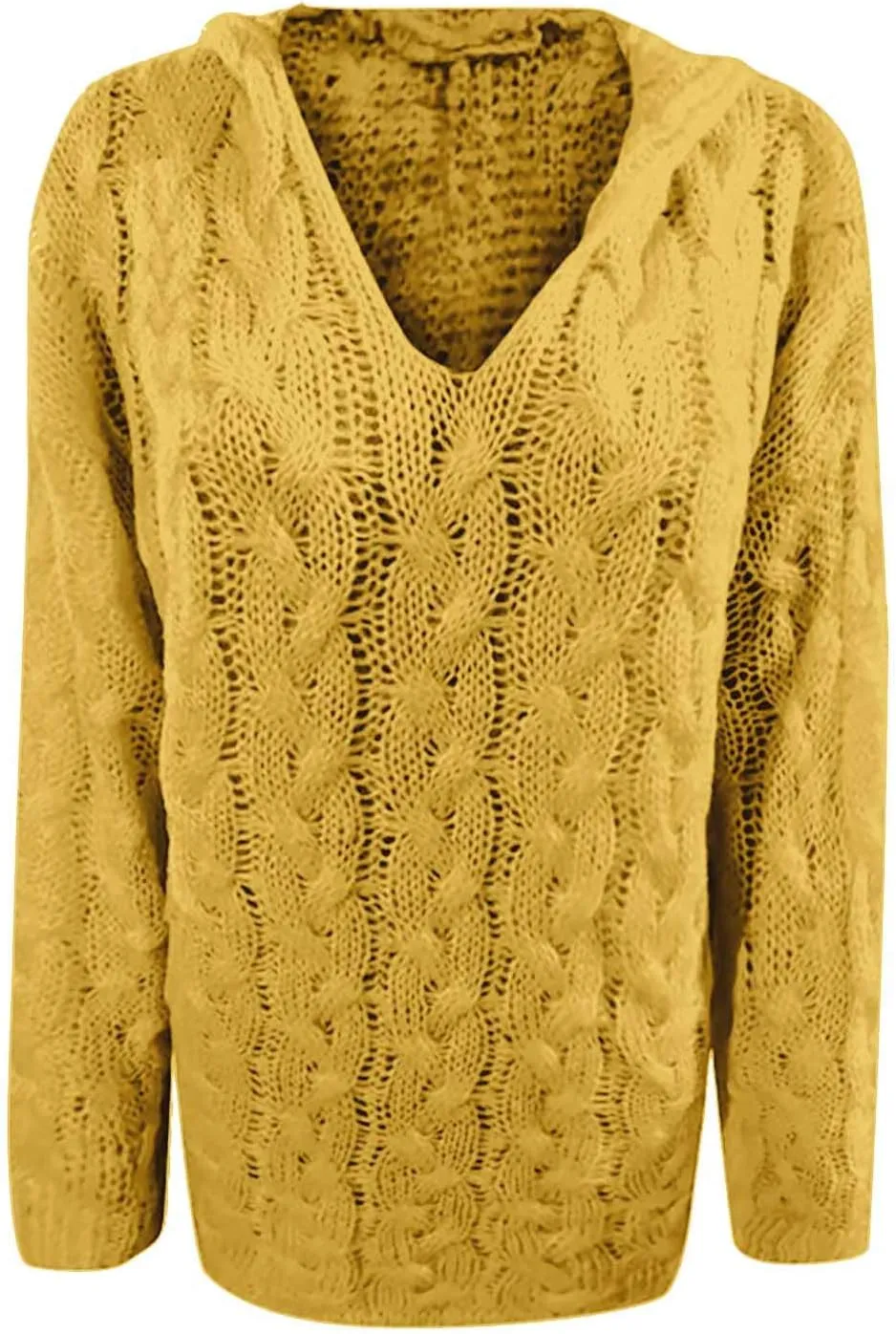 Women Hooded Cable Knit Sweaters Solid Color Long Seelve Chunky Pullover Sweater Casual Jumper Top Oversized Hoodies