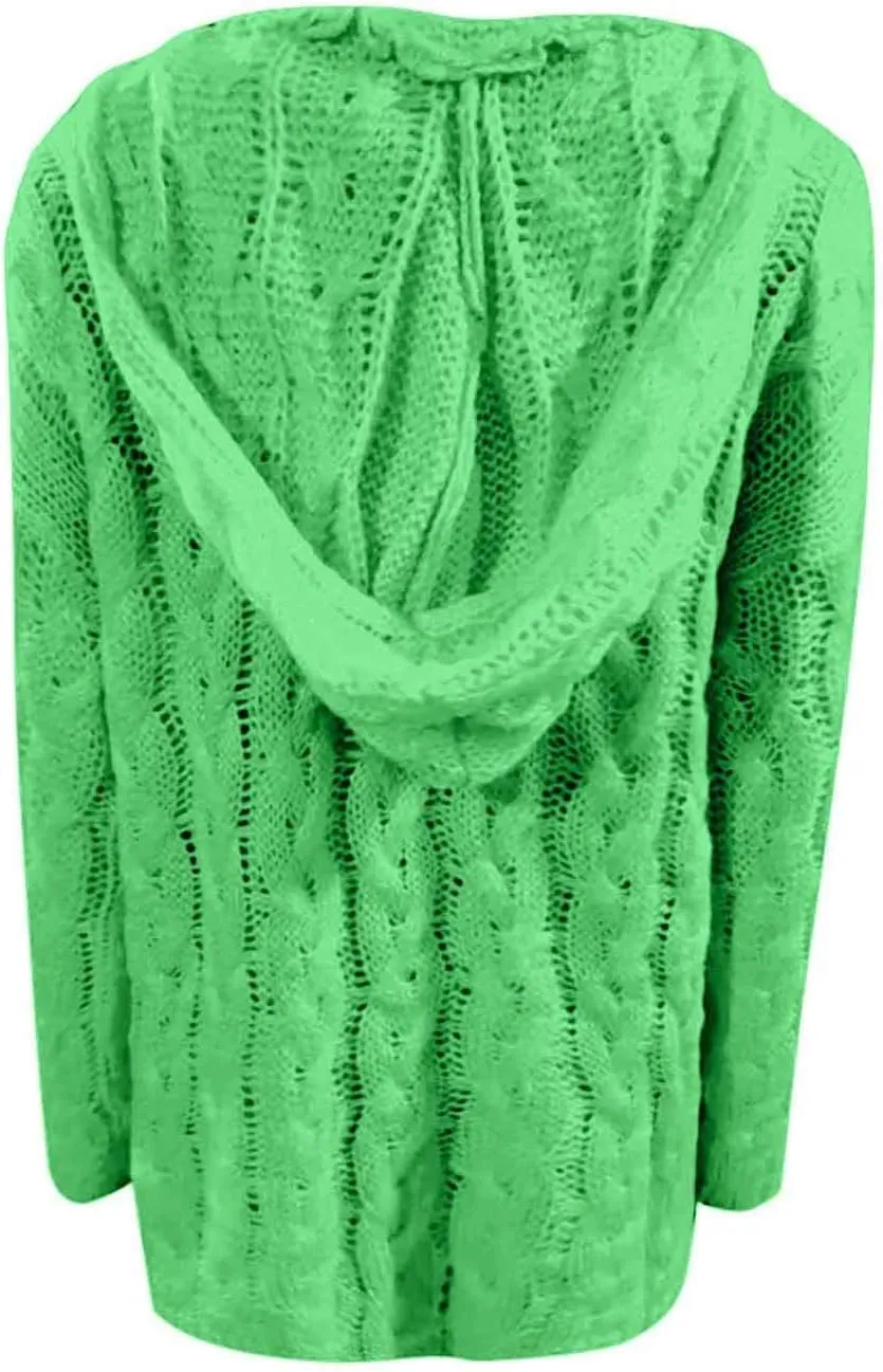 Women Hooded Cable Knit Sweaters Solid Color Long Seelve Chunky Pullover Sweater Casual Jumper Top Oversized Hoodies