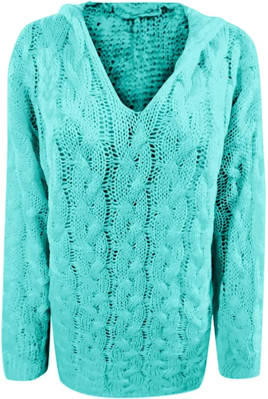 Women Hooded Cable Knit Sweaters Solid Color Long Seelve Chunky Pullover Sweater Casual Jumper Top Oversized Hoodies