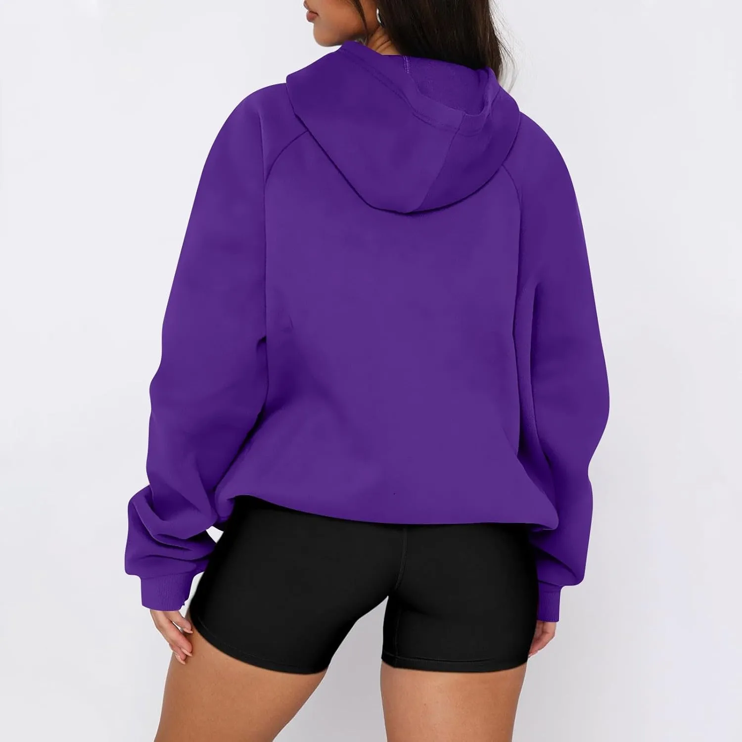 Women Hoodies Fashion Casual Long Sleeve Solid Color Half Zip Hooded Sweatshirt With Pocket